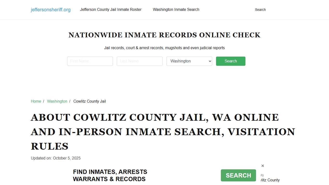 Cowlitz County Jail, WA Inmate Search, Jail Visitations