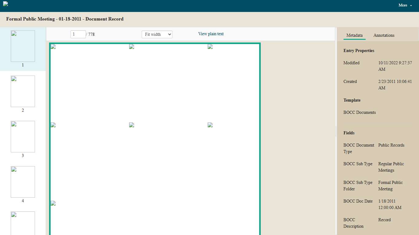 Formal Public Meeting - 01-18-2011 - Document Record