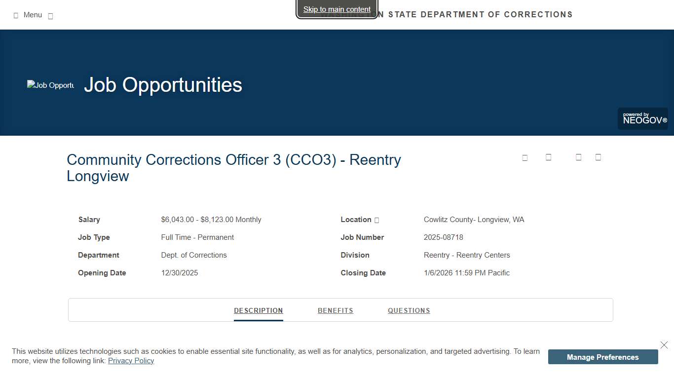 Washington State Department of Corrections | Job Opportunities